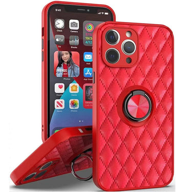 KIKO Quilted PU Leather Shockproof Ring Stand Cover Case for iPhone 13 - TechShopi